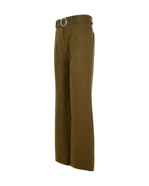 Jil Sander Green Belt-Loop Casual Pants