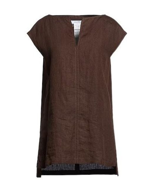 Max Mara Brown Solid V-Neck Short-Sleeve Top