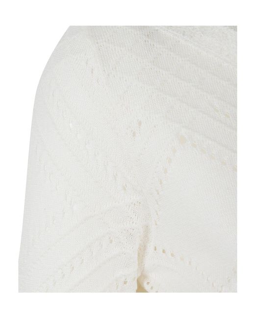 Ermanno Scervino White Lace Panelled Crewneck Knitted T-Shirt