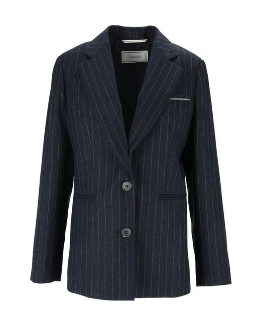 Peserico Blue Single-Breasted Striped Blazer