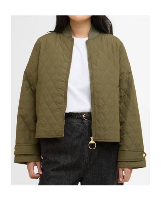 Barbour Green Diamond-Quilted Zip Jacket