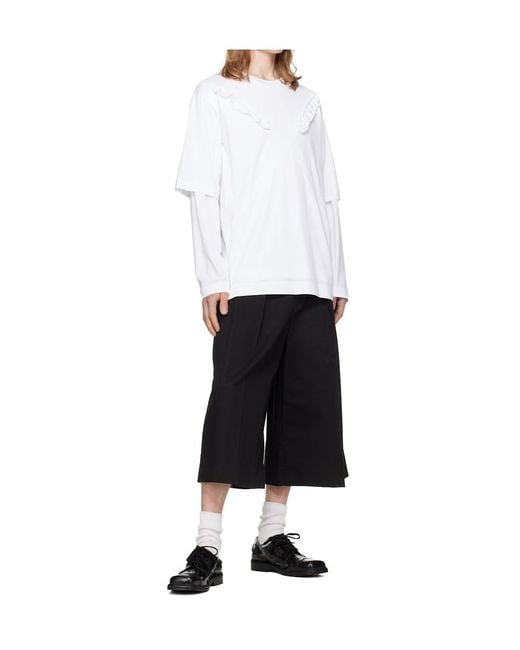Simone Rocha White Ruffled Bias-Cut Layered Long-Sleeved T-Shirt for men