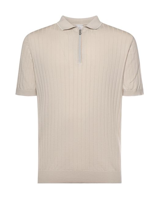 Eleventy White Zip Polo Knitted Sweater for men