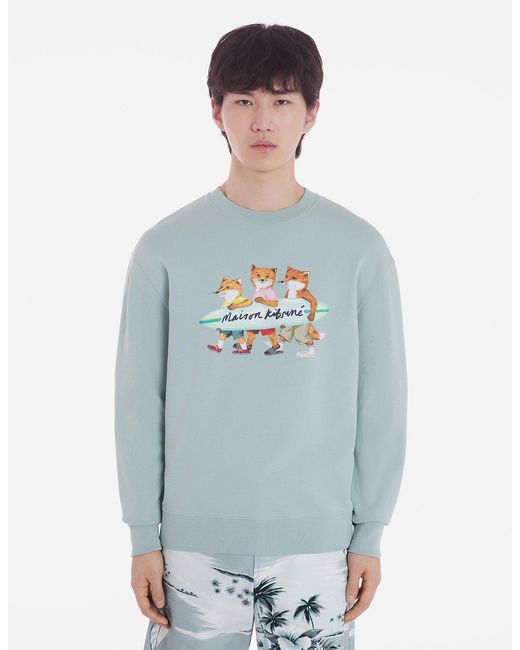 Maison Kitsuné Blue Maison Kitsuné Surfing Fox Crewneck Sweatshirt for men