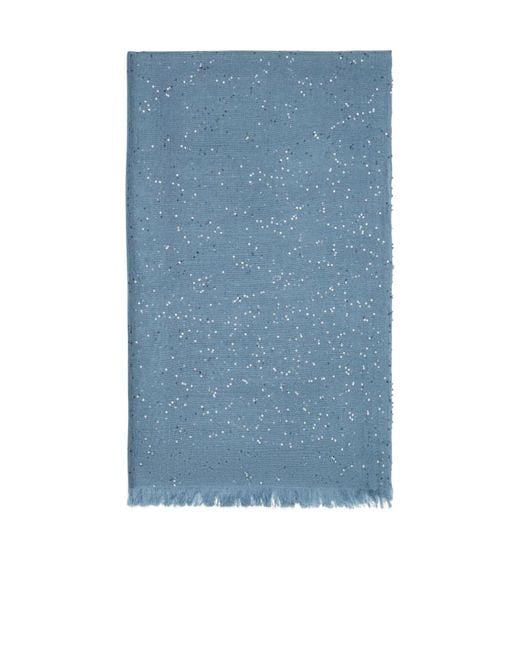 Brunello Cucinelli Blue Sequin Embellished Frayed Edge Scarf