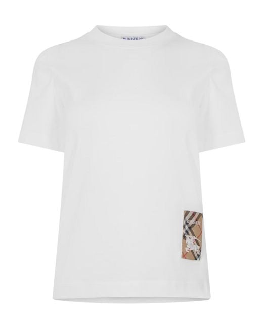 Burberry White Check Label Patch T-Shirt