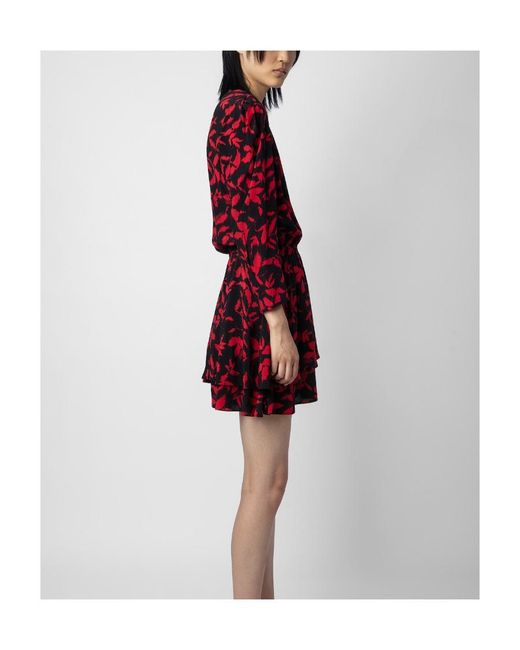 Zadig & Voltaire Red Rogers Leaf-Prionted Ruffled Mini Dress