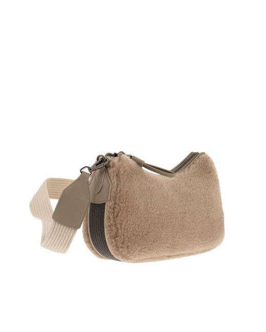 Brunello Cucinelli Natural Chain-Detail Shearling Crossbody Bag