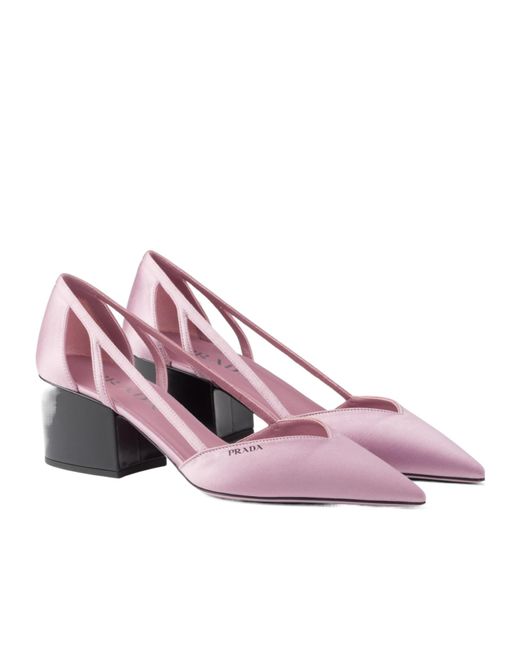Prada Pink Logo Printed Pointed Toe Slingback Pumps
