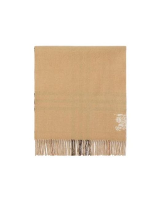 Burberry Natural Wide Reversible Checked Fringed Scarf