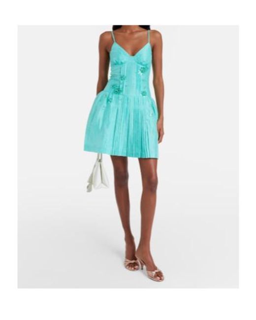 ShuShu/Tong Blue Embellished Linen-Blend Minidress