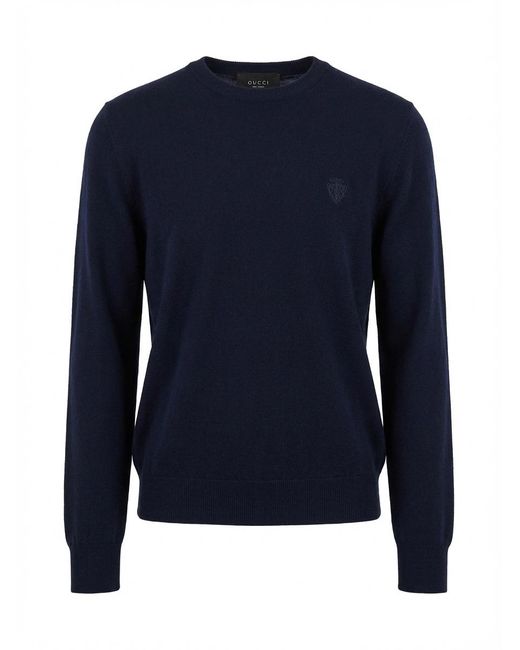 Gucci Blue Knit Wool Sweater With Embroidery for men