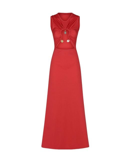 Christopher Esber Red Hiero Stone-Embellished Cut-Out Maxi Dress
