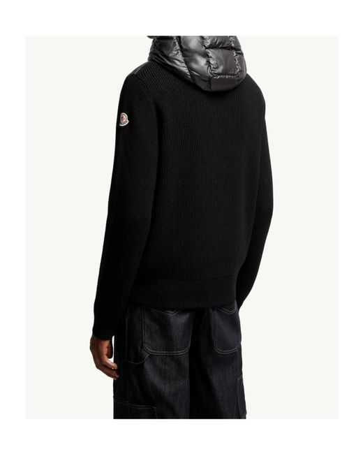 Moncler Black Zip-Up Padded Knitted Sweatshirt for men