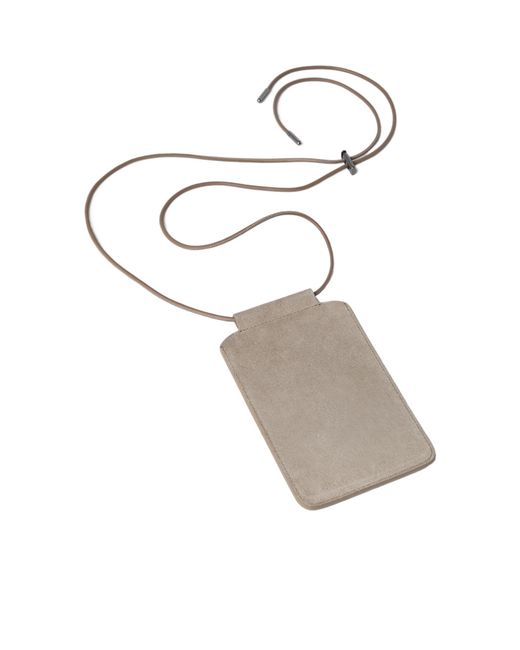 Brunello Cucinelli Gray Debossed-Logo Suede Phone Case