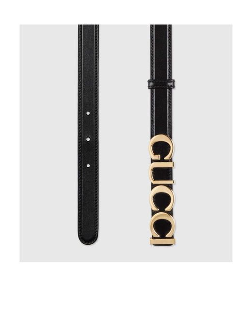 Gucci Black Logo Lettering Plaque Buckle Belt