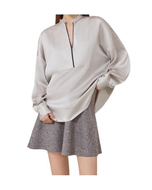 Brunello Cucinelli Gray Long Sleeve Blouse