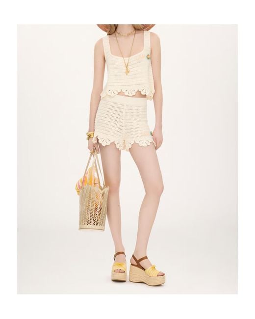 Chloé Natural High-Waisted Scalloped-Trim Cotton Shorts With Embroidered Hem Detail