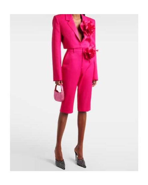 Area Red Floral-Appliqué Cropped Wool Blazer