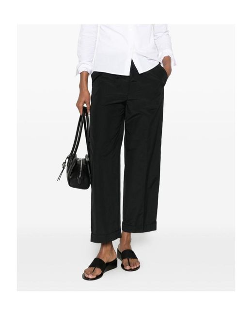 Peserico Black Elasticated-Waistband Turned-Up-Cuff Trousers