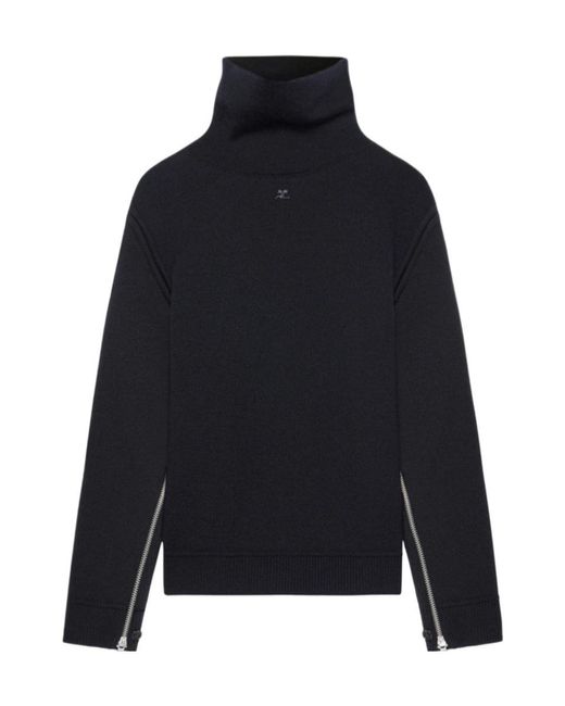 Courreges Blue Courrges Oversized Mock-Neck Knitted Jumper