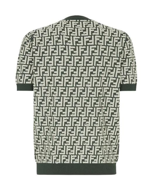 Fendi Black Ff Motif Fringed-Effect Short Sleeved Jumper for men