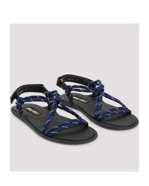 Miu Miu Blue Riviere Cord And Leather Sandals