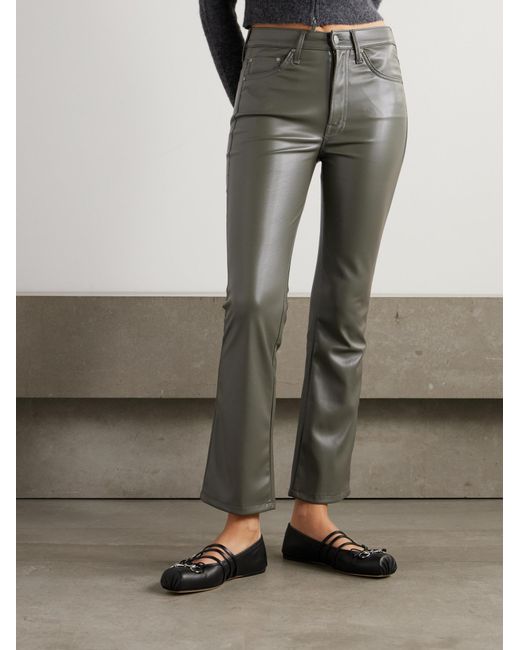 Mother Gray Insider Flood Faux Leather Cropped Flared Pants