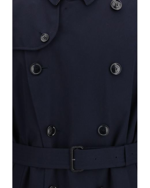 Burberry Blue Double-Breasted Belted Trench Coat for men