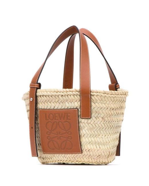Loewe Brown Anagram-Embossed Patch Small Basket Tote Bag