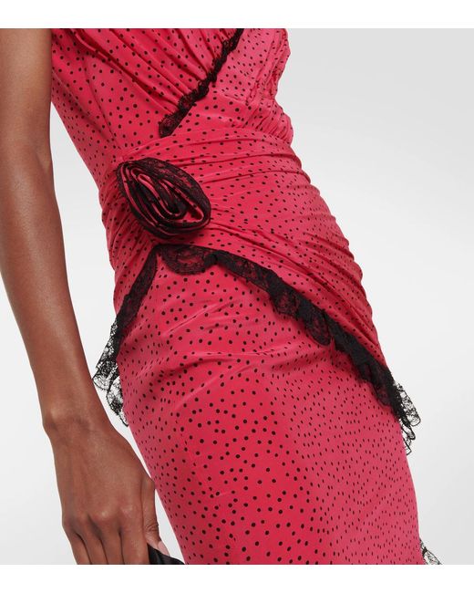Alessandra Rich Pink Floral-Applique Silk Maxi Dress