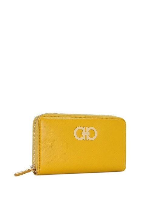 Ferragamo Yellow Logo Zipper Wallet
