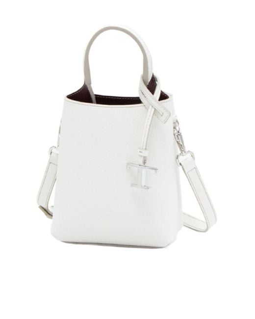 Tod's White T-Timeless Pendant Detailed Micro Tote Bag