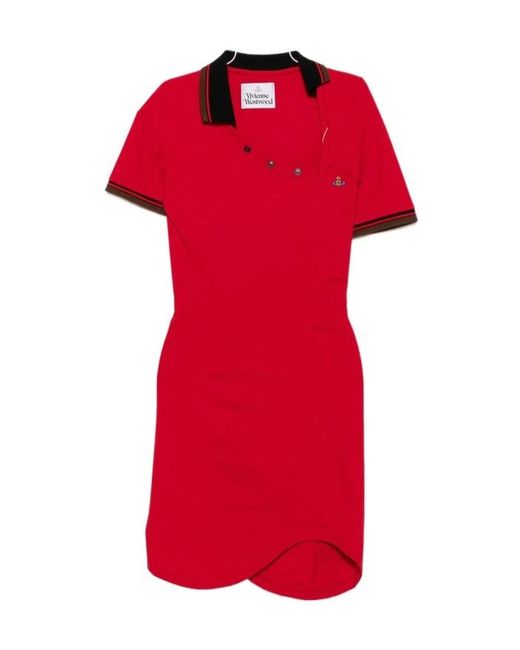 Vivienne Westwood Red Asymmetric-Neck Polo Mini Dress