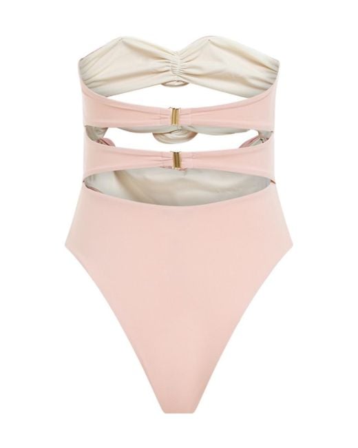 LaRevêche Pink Floral-Appliqué Strapless Swimsuit