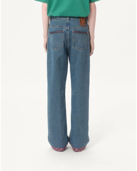 Valentino Blue Denim Trousers With Printed Border for men
