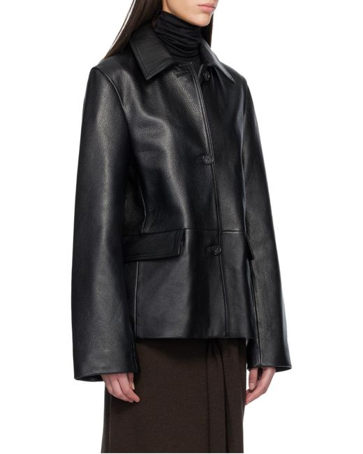 Totême  Black Totême Button-Up Leather Jacket