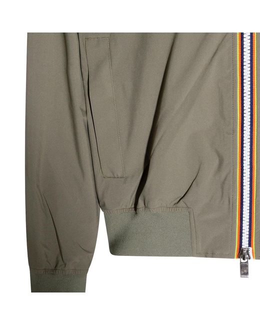 K-Way Green Striped Zip Stand-Collar Jacket for men