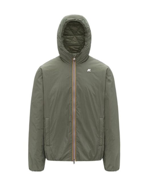 K-Way Green Plain Zip-Up Hooded Jacket for men