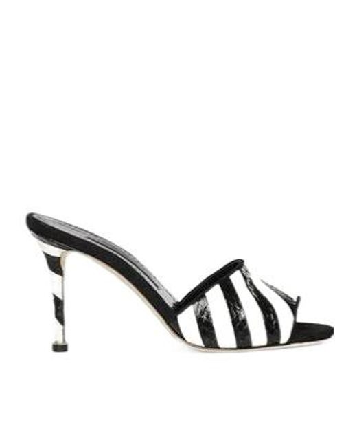 Manolo Blahnik Black Zebra Printed Embossed Sandals