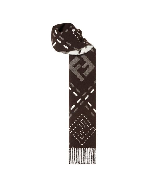 Fendi White Ff Jacquard Fringed-Edge Scarf