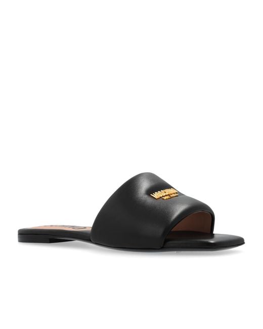 Moschino White Logo-Plaque Padded Slip-On Sandals