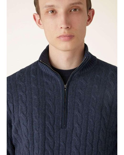 Loro Piana Blue Zipped Turtleneck Knit Jumper for men