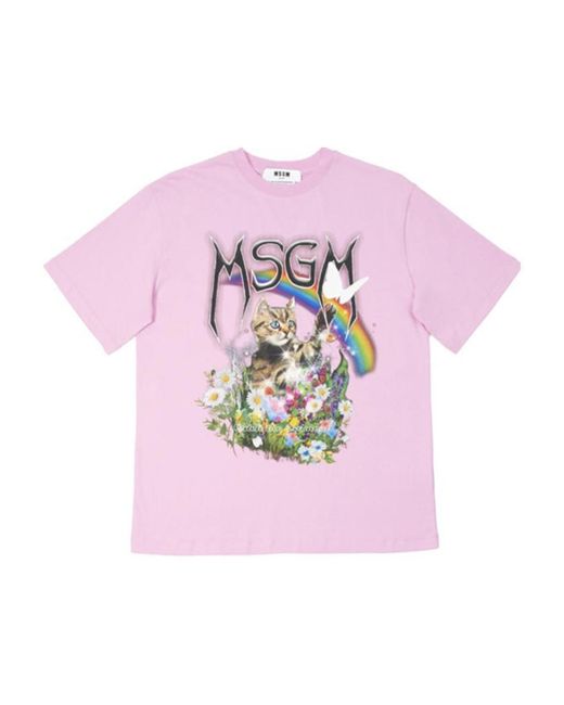 MSGM Pink Printed Short-Sleeved T-Shirt