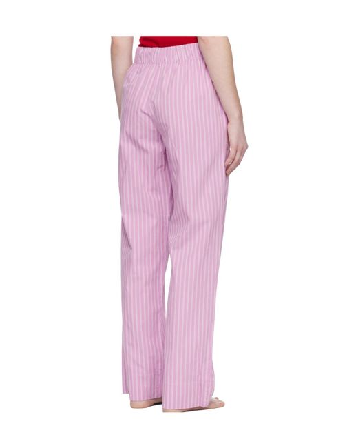 Tekla Pink Drawstring Striped Pajama Pants