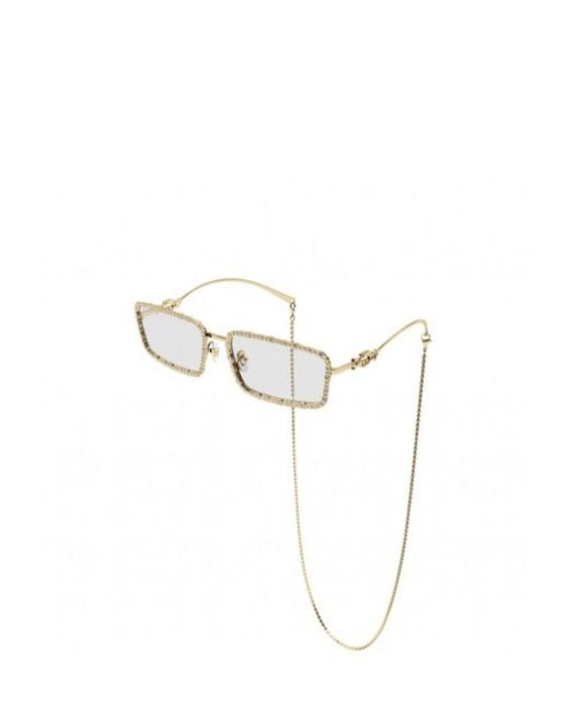 Gucci White Crystal-Embellished Rectangle-Frame Glasses
