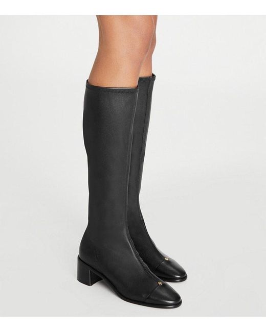 Tory Burch Black Cap-Toe Knee-High Boots