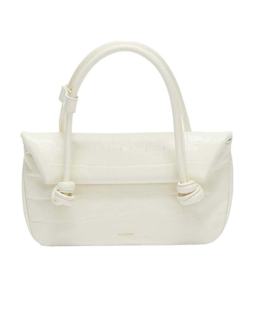 Jil Sander White Small Knot-Detailed Embossed Shoulder Bag