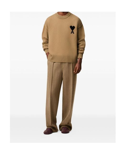 AMI Brown Ami De Coeur Crewneck Sweater for men