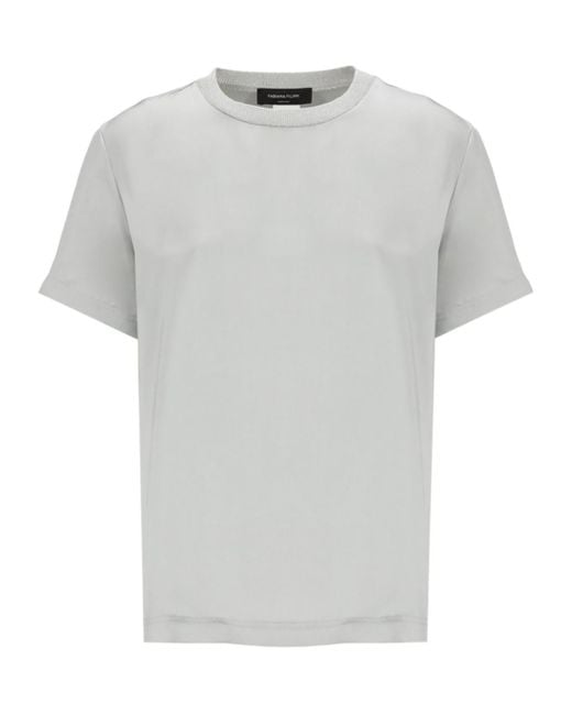 Fabiana Filippi Gray Crewneck Embellished Satin T-Shirt